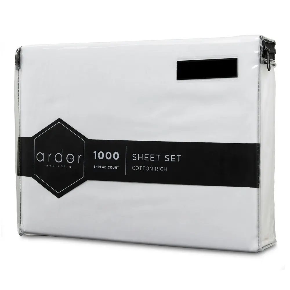 Ardor 1000TC Cotton Rich King Bed Sheet Set Home Bedding w/ Pillowcases White