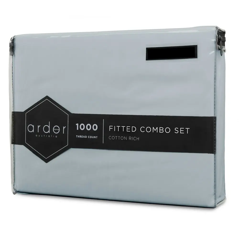 Ardor 1000TC Fitted Combo King Bed Sheet Set w/ 2x Pillowcases Home Bedding Blue