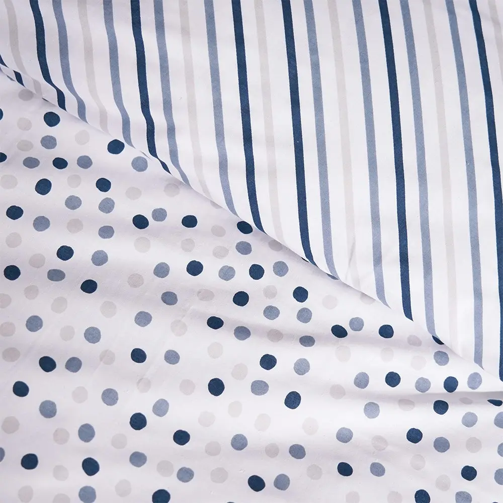 Minikins Reversible Double Bed Quilt Cover Set Cotton Blue Spot Printed Kids