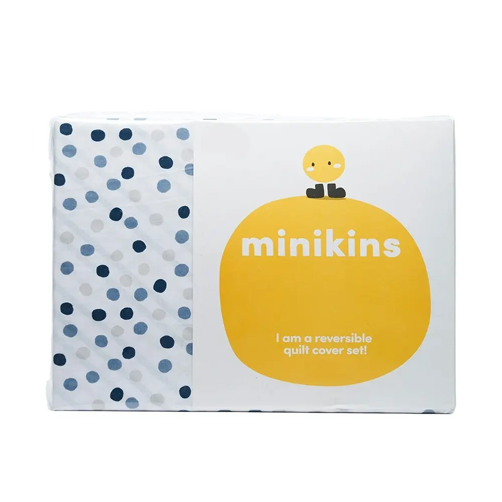 Minikins Reversible Double Bed Quilt Cover Set Cotton Blue Spot Printed Kids