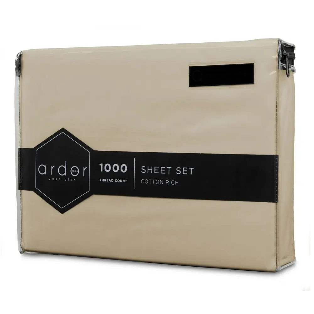 Ardor 1000TC Cotton Rich King Bed Sheet Set Home Bedding w/ Pillowcases Stone