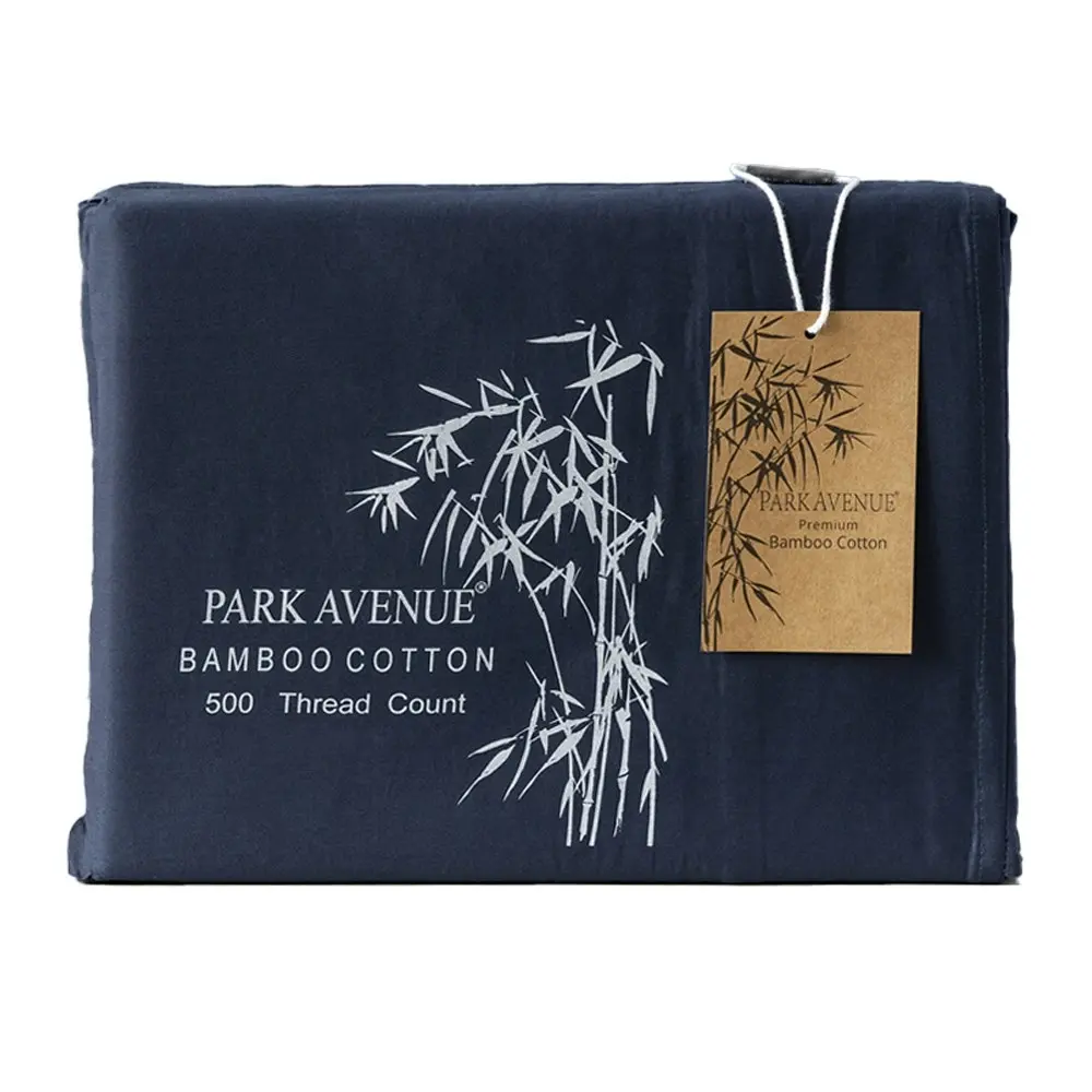 Park Avenue Long Single Fitted Sheet/Pillowcases Set 500TC Bamboo Cotton Indigo