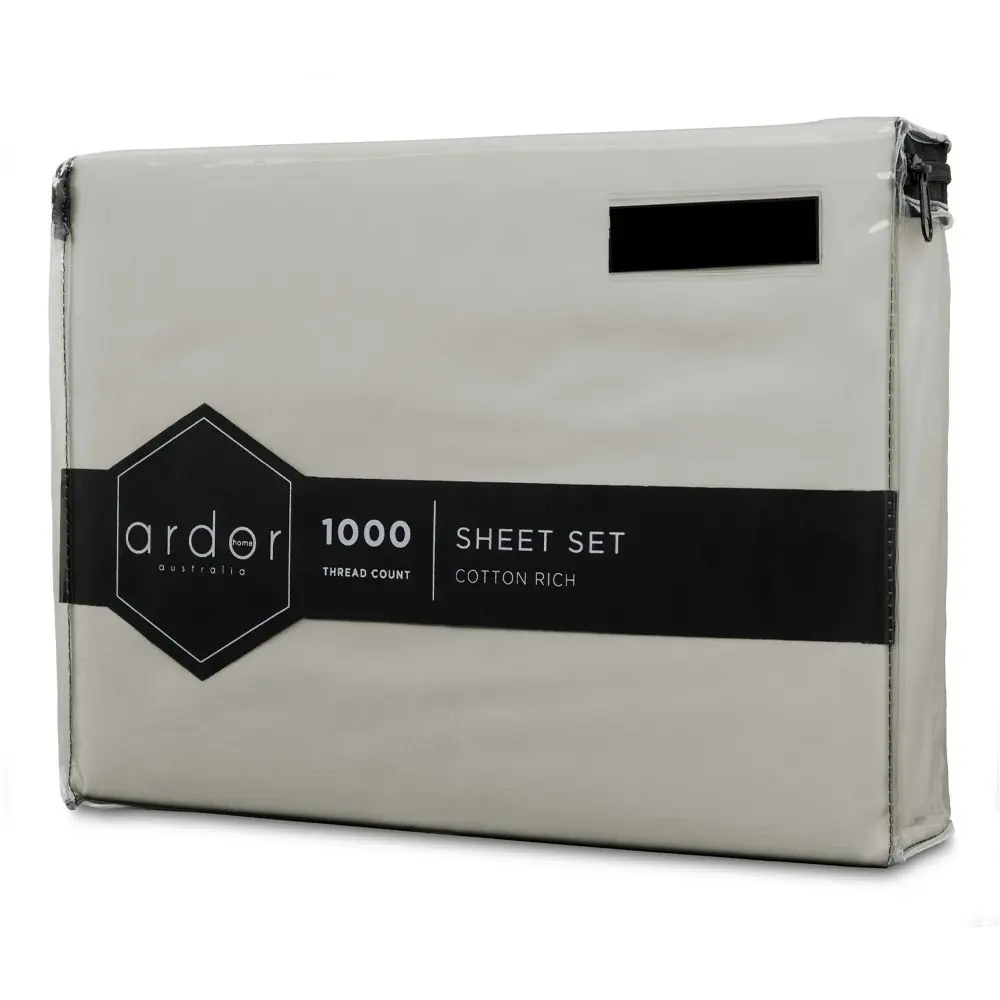 Ardor 1000TC Cotton Rich Single Bed Sheet Set Home Bedding w/ Pillowcases Silver