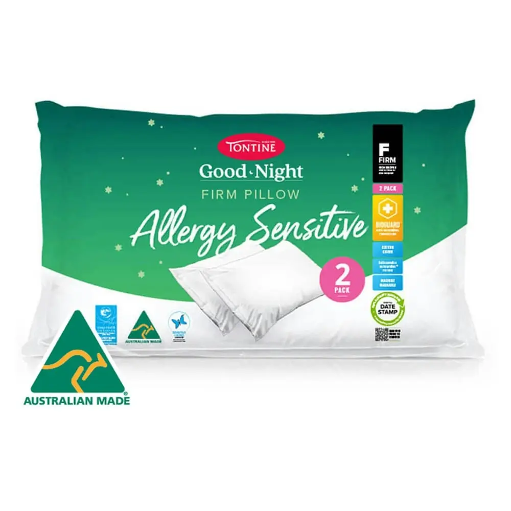 Tontine Good Night Allergy Sensitive Sleep/Bedding Pillow Firm/High Profile 2pc