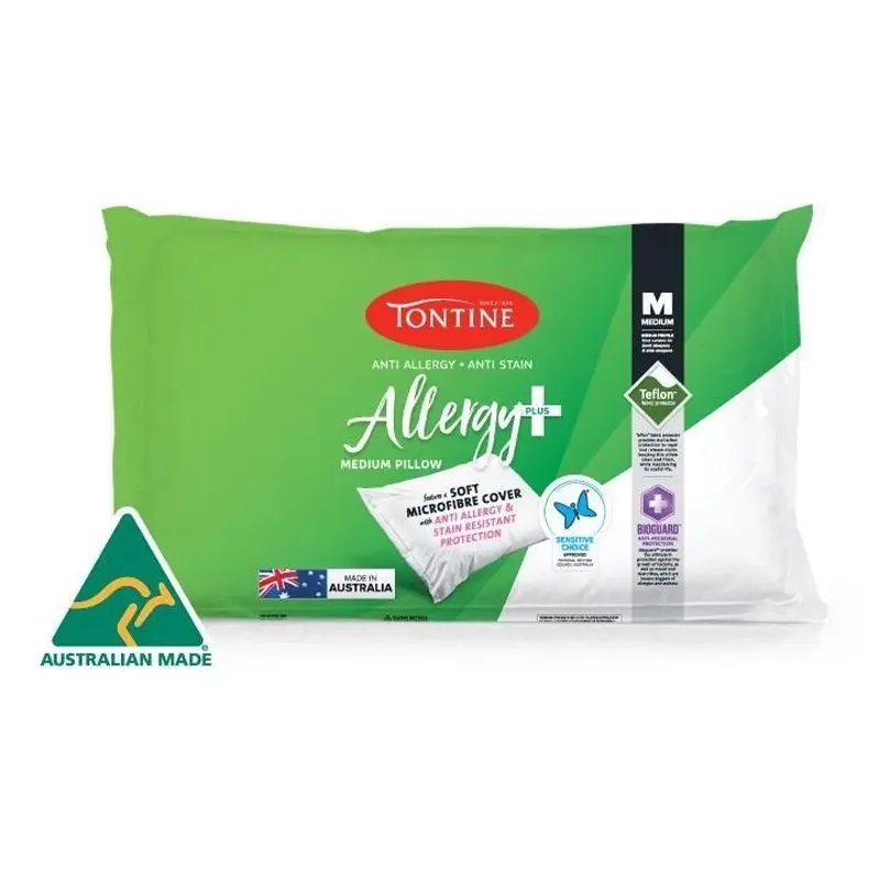 Tontine 46x72cm Allergy Plus Cotton Sleep Pillow Medium Profile Home Bedding