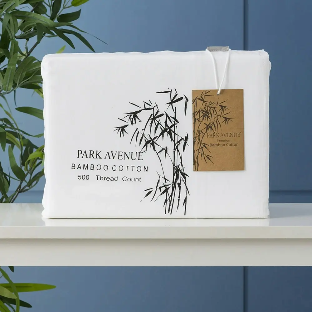 Park Avenue Long Single Fitted Sheet/Pillowcases Set 500TC Bamboo Cotton White