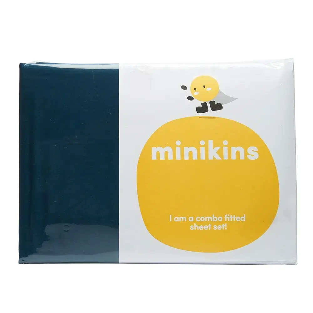 Minikins Junior King Single Bed Fitted Sheet Set 180TC 100% Cotton Storm Navy