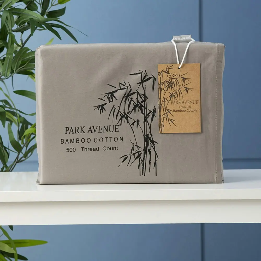 Park Avenue Split Queen Fitted Sheet Set/Pillowcases 500TC Bamboo Cotton Pewter