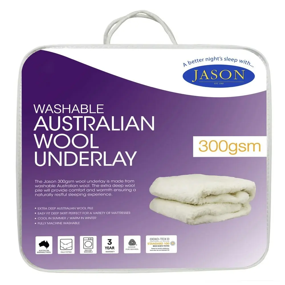 Jason Single Bed Washable Underlay Australia Wool Mattress Topper Bedding 300GSM