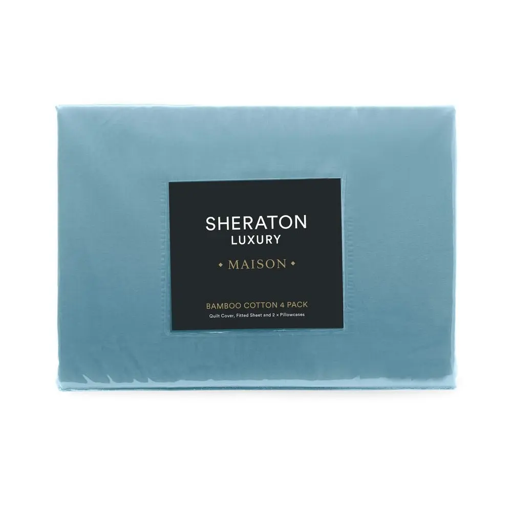 4pc Sheraton Luxury Maison Super King Bed Quilt Cover/Fitted Sheet Set Blue