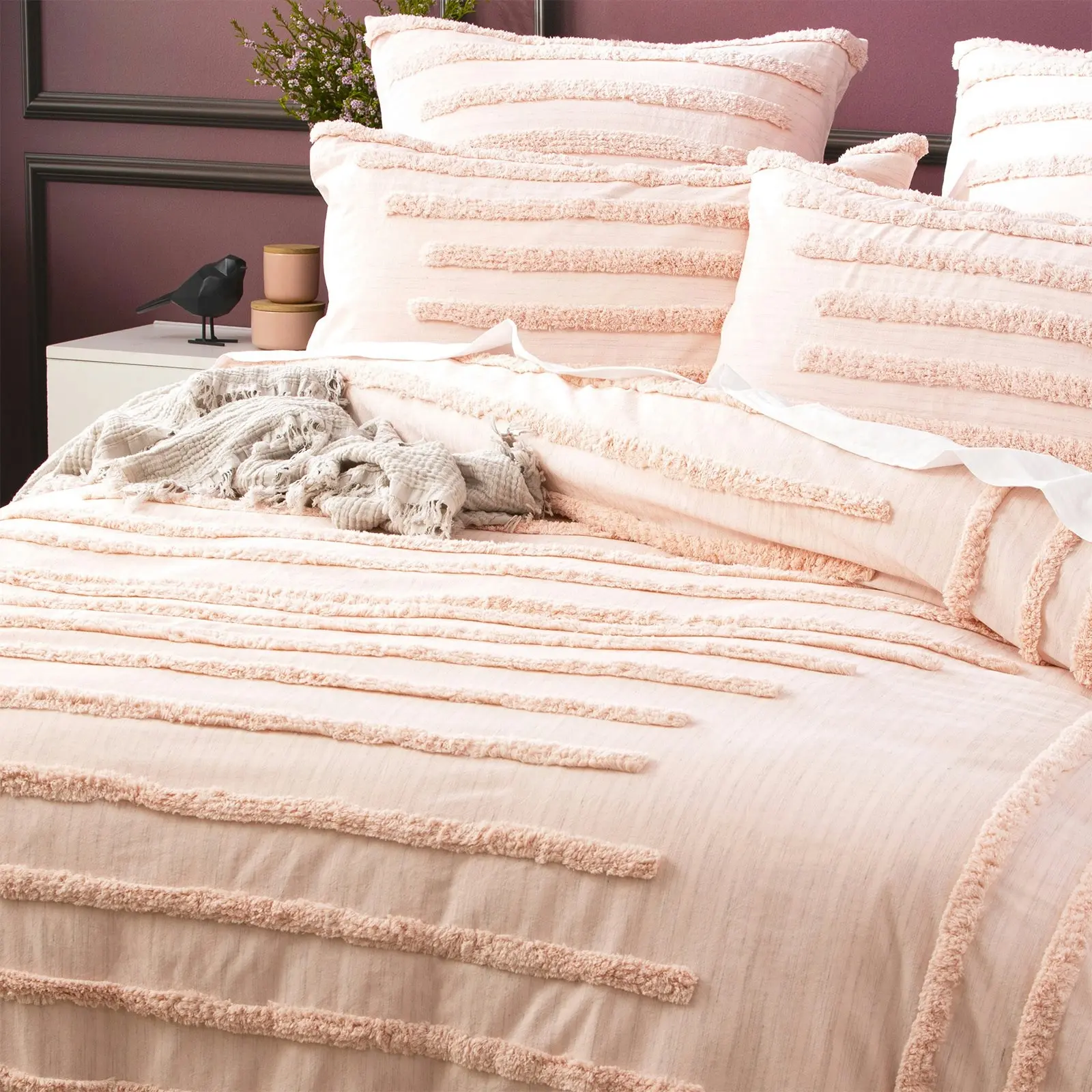 Renee Taylor Classic Super King Bed Quilt Cover Cotton VINT Washed Tufted Blush