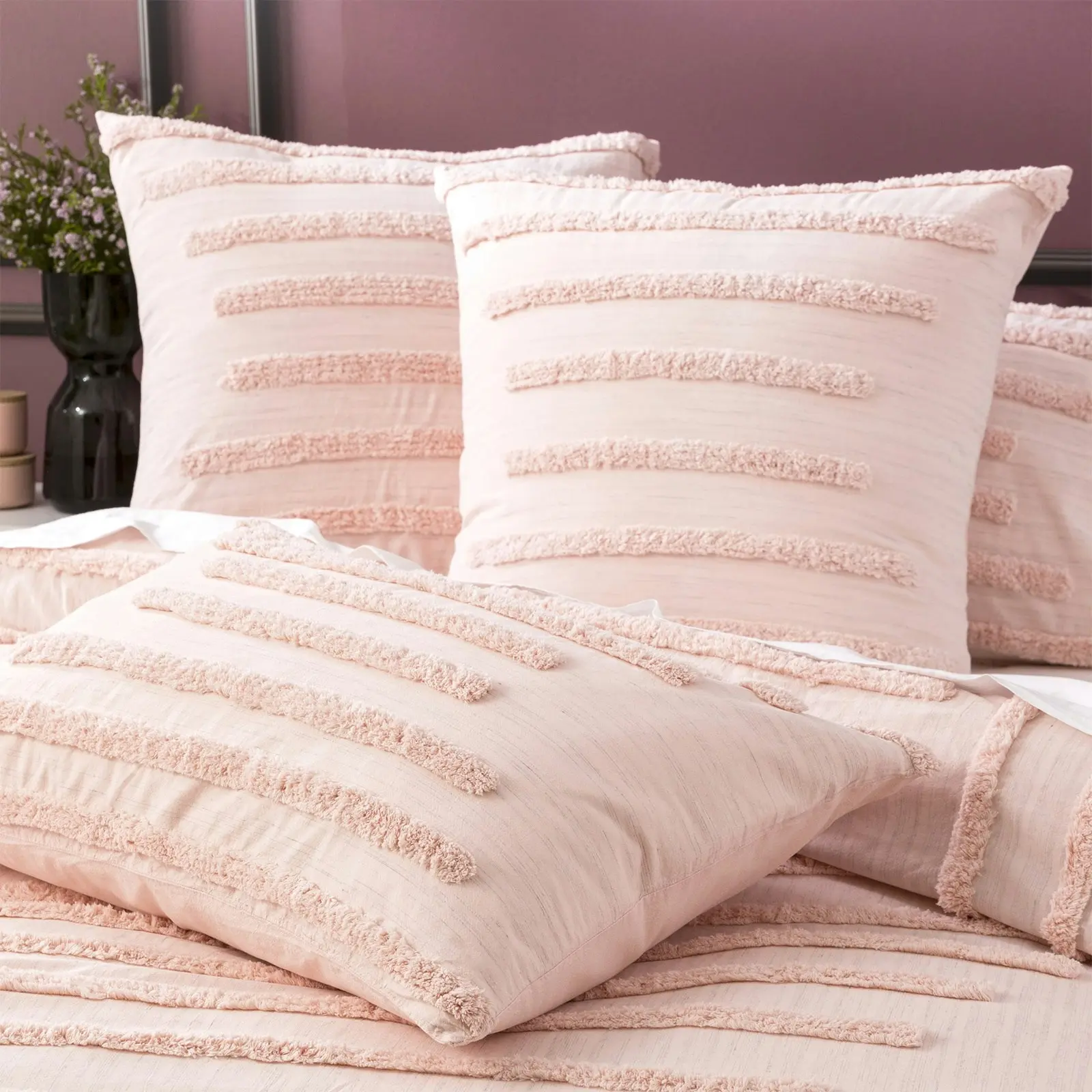 Renee Taylor Classic Super King Bed Quilt Cover Cotton VINT Washed Tufted Blush