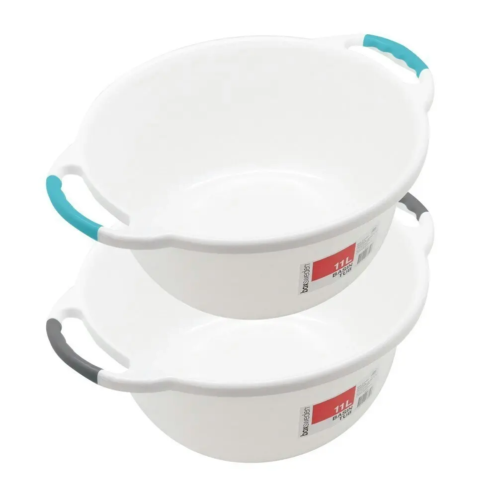 3x Boxsweden Basin Round 11L w/ Handles Washing Container Bucket Storage Assort