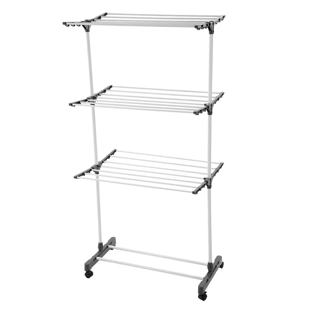 Boxsweden 80x60x165cm 3 Tier Clothes Dryer Rack Airer/Horse w/ Wheels 21 Rails