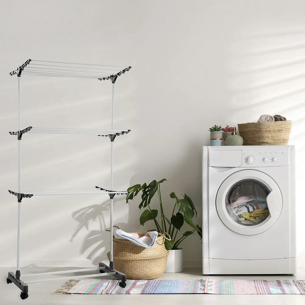 Boxsweden 80x60x165cm 3 Tier Clothes Dryer Rack Airer/Horse w/ Wheels 21 Rails