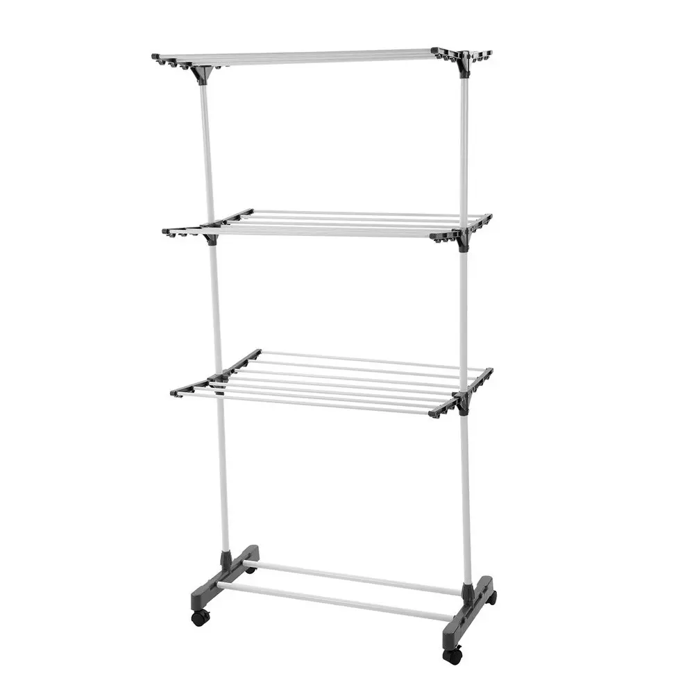 Boxsweden 80x60x165cm 3 Tier Clothes Dryer Rack Airer/Horse w/ Wheels 21 Rails