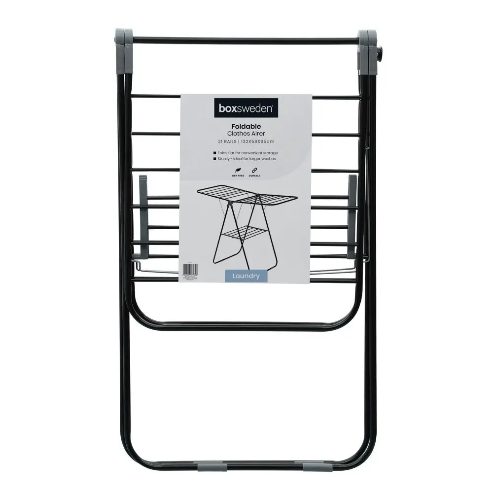 Boxsweden 2 Tier Foldable Flat Laundry Clothes Hanging Storage Airer 21 Rails