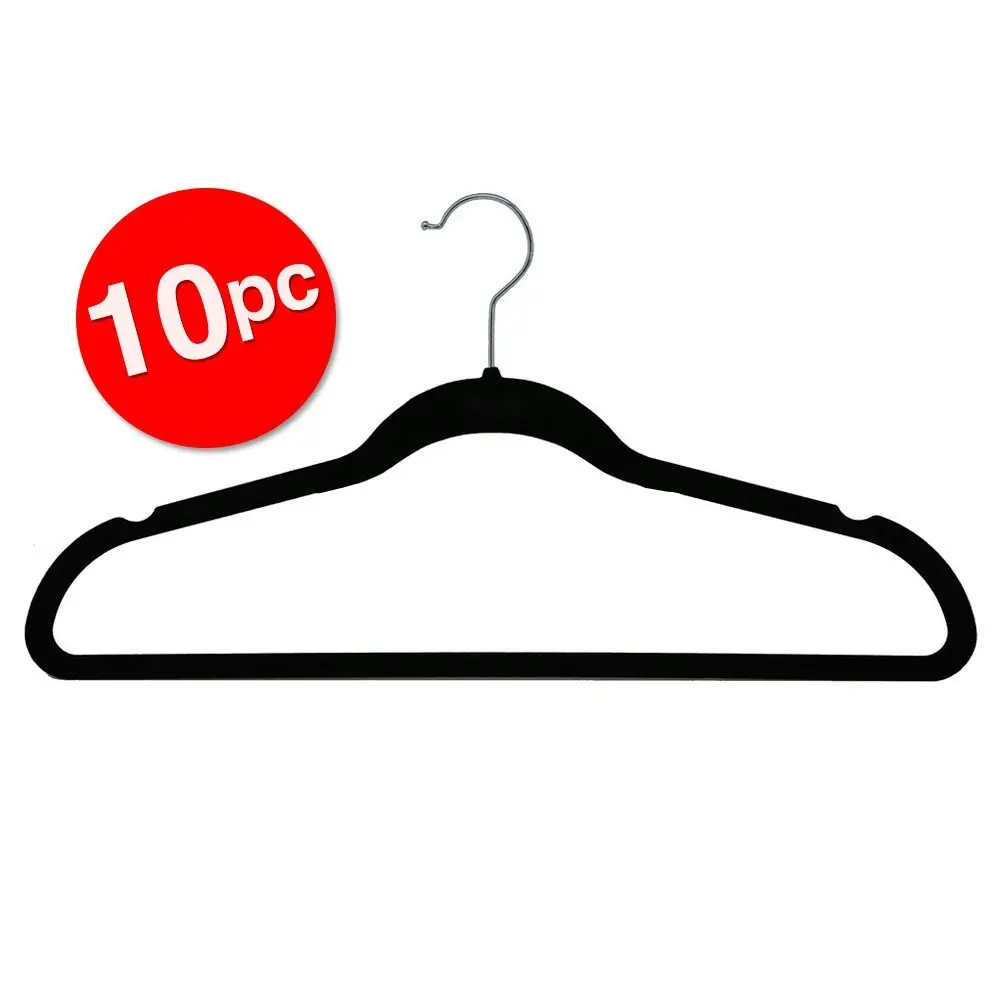 10PK Boxsweden Velvet Hanger/Wardrobe/Storage Organiser for Clothes/Shirt Black