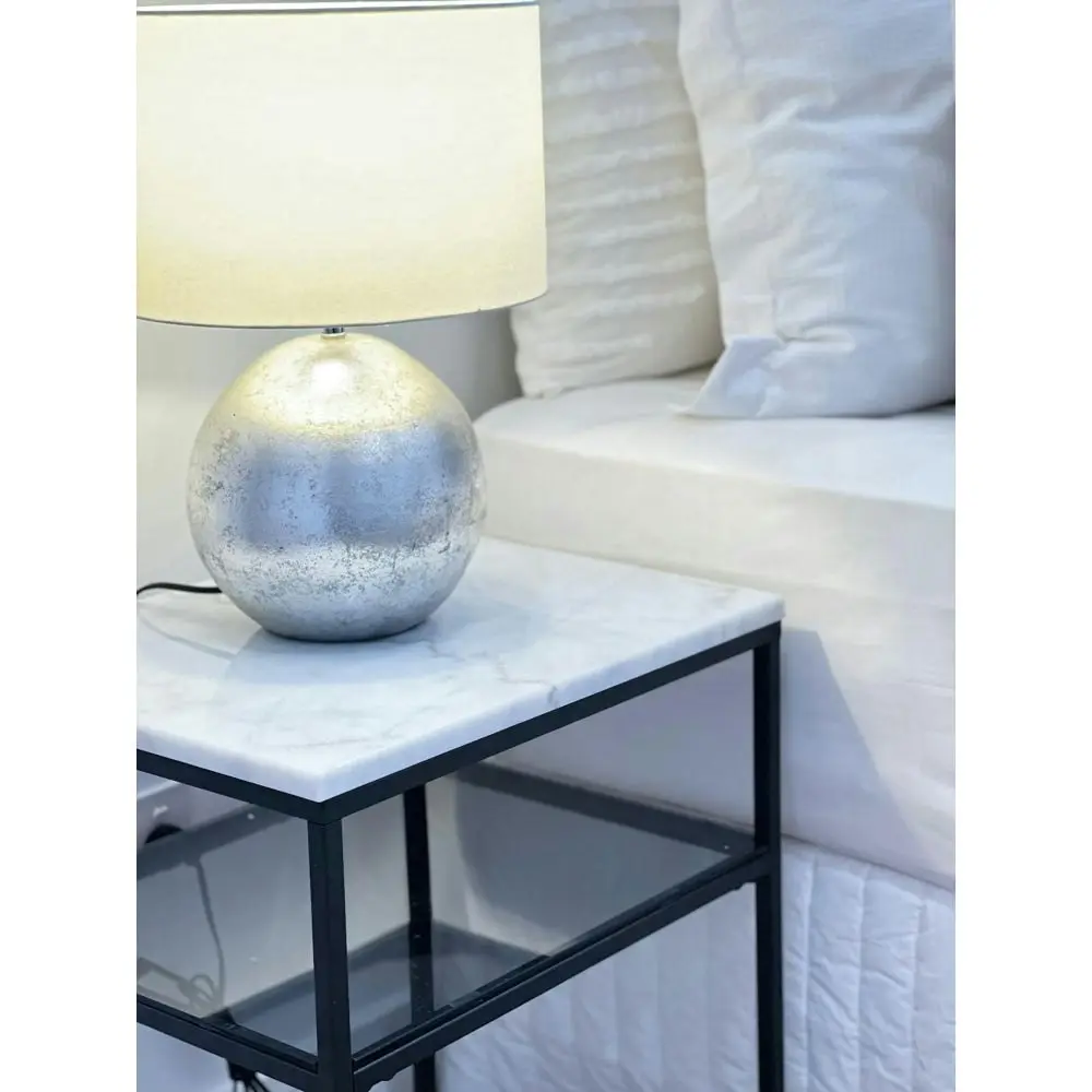 HomeStar Leonardo Marble Open Shelf Bedside Nighstand Side Table W/ Metal Frame - White/Black