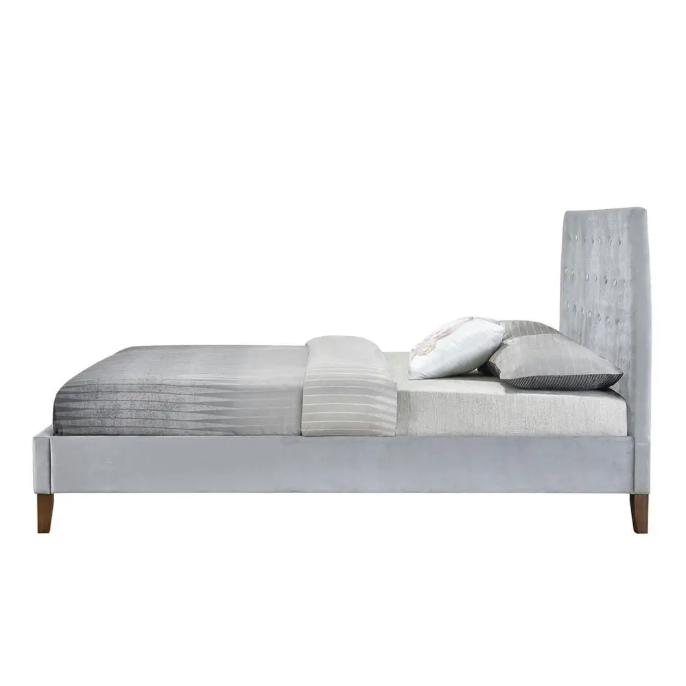 Design Square Designer Modern Velvet Fabric Bed Frame With Headboard King - Light Grey