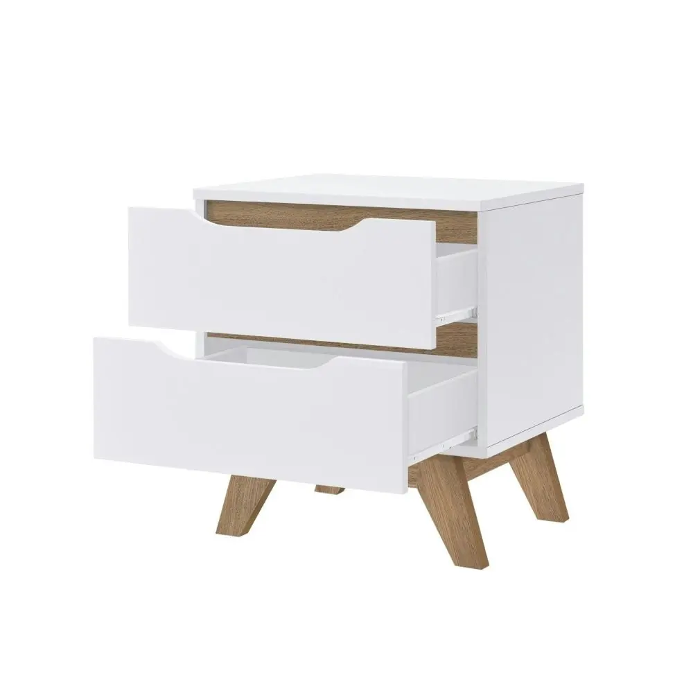 Penelope Scandinavian Wooden Bedside Side Table NightStand - White & Oak