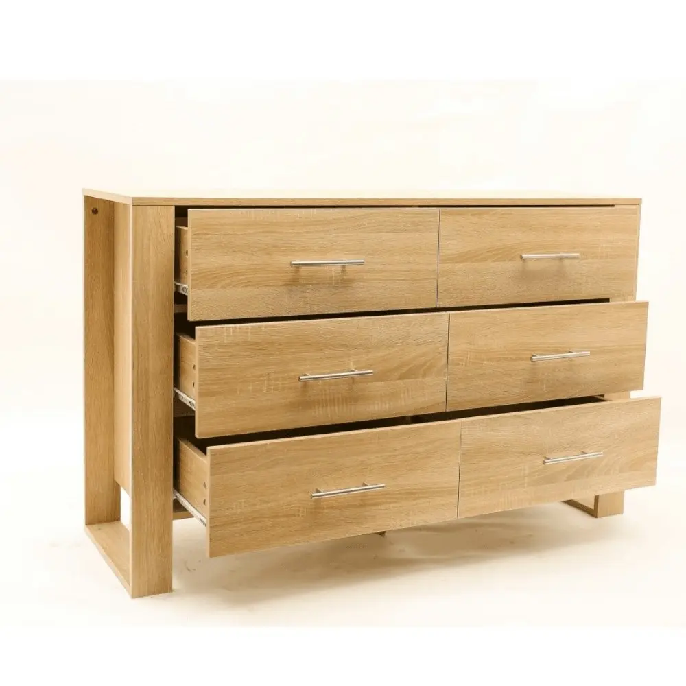 Design Square Modern Wooden Chest Of 6-Drawers Dresser Lowboy Sideboard Cabinet - Oak