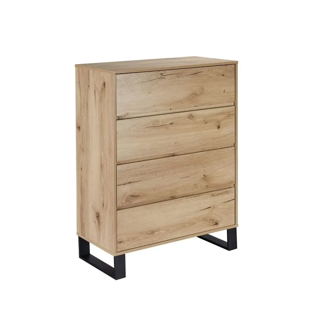 Design Square Wooden Chest Of 4-Drawers Tallboy Storage Cabinet - Natural