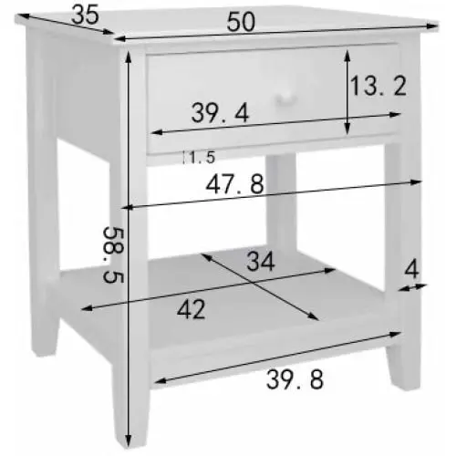 Design Square Oliver Modern Bedside Nightstand Side Table W/ 1-Drawer - White