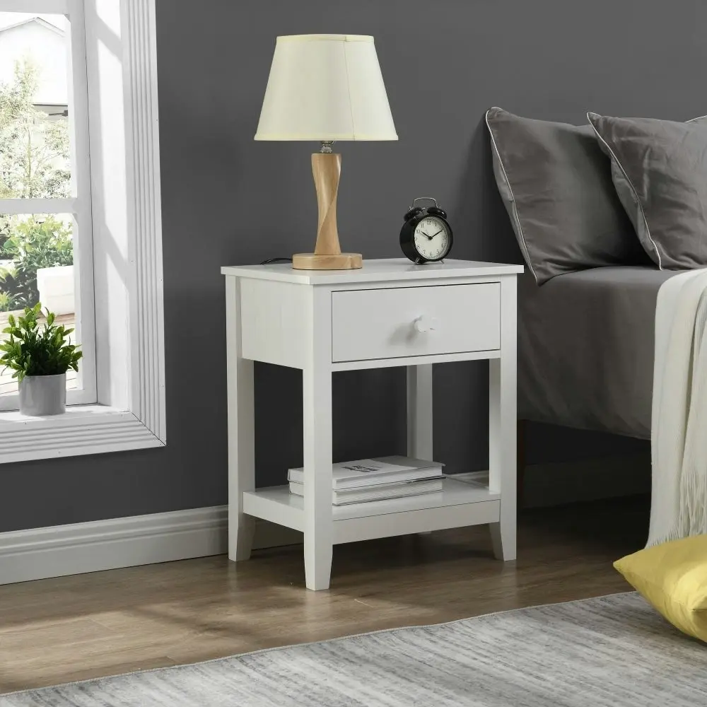 Design Square Oliver Modern Bedside Nightstand Side Table W/ 1-Drawer - White