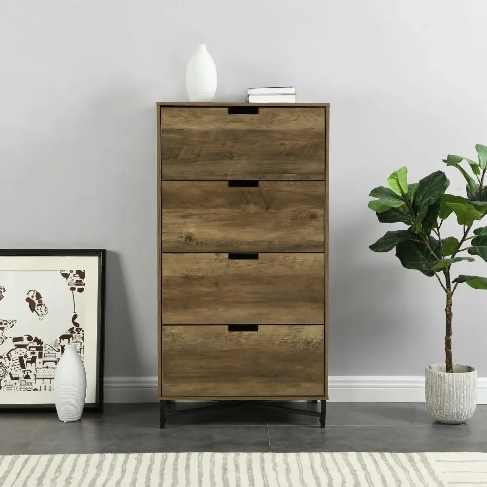 Design Square Elijah Industrial Chest Of 4-Drawers Tallboy Storage Cabinet - Old Wood