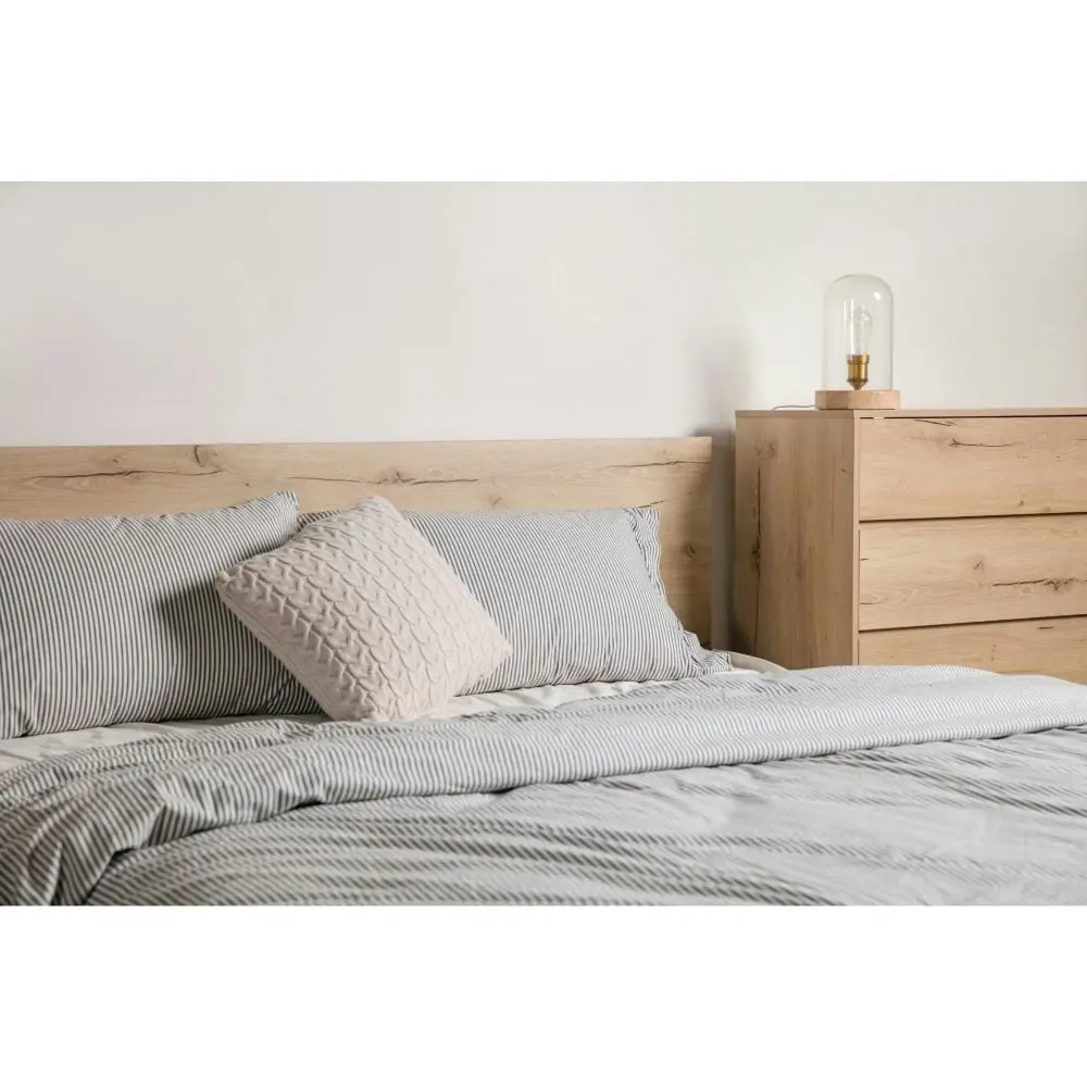 Design Square Wooden Bed Frame Metal Legs With Headboard Queen Size - Natural