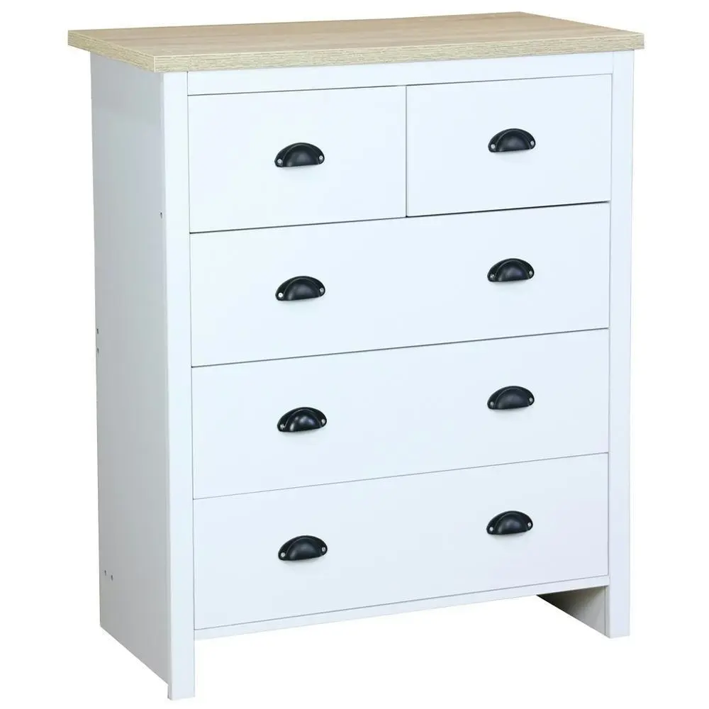 Design Square Ari Modern Chest Of 5-Drawers Tallboy Dresser Storage Cabinet - Oak & White