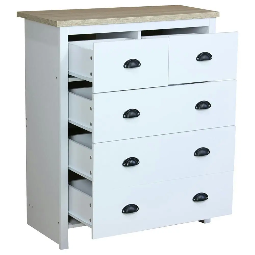 Design Square Ari Modern Chest Of 5-Drawers Tallboy Dresser Storage Cabinet - Oak & White