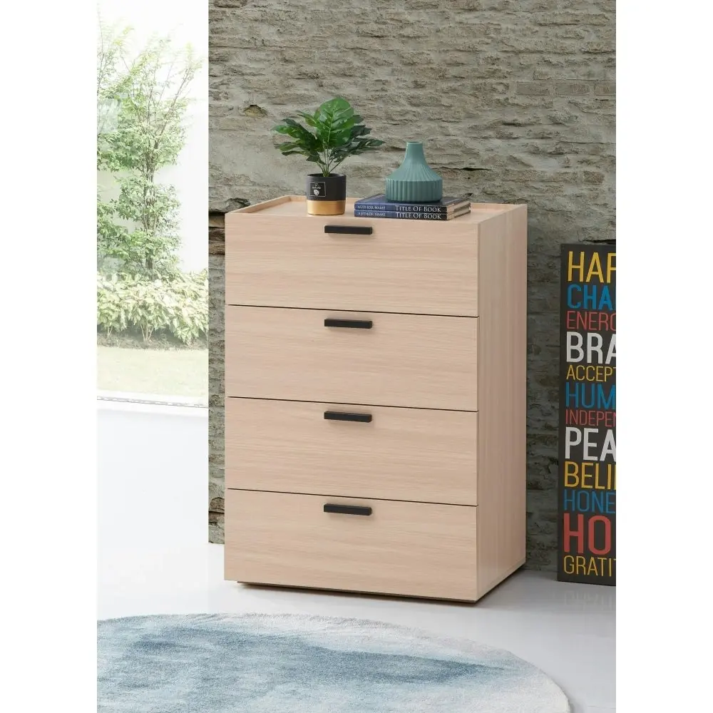 Design Square Keith Chest Of 4-Drawers Tallboy Storage Cabinet - Oak