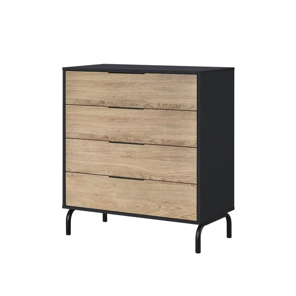 Madden Scandinavian Wooden Chest of Drawers Tallboy Storage Cabinet - Oak & Black