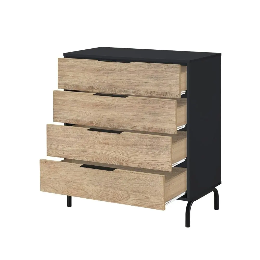 Madden Scandinavian Wooden Chest of Drawers Tallboy Storage Cabinet - Oak & Black