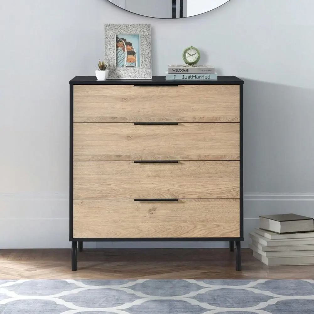 Madden Scandinavian Wooden Chest of Drawers Tallboy Storage Cabinet - Oak & Black