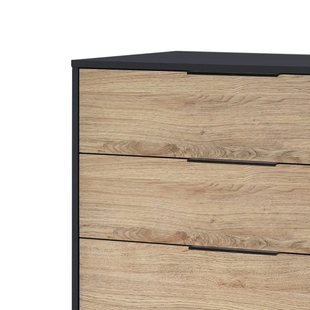 Madden Scandinavian Wooden Chest of Drawers Tallboy Storage Cabinet - Oak & Black