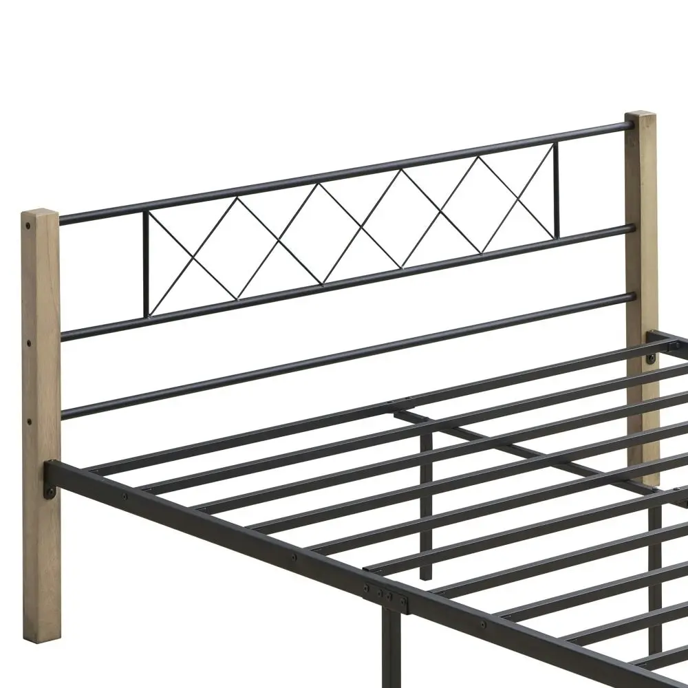 Gale Classic Bed Frame Wooden Post Metal Frame Queen Size - Maple & Black