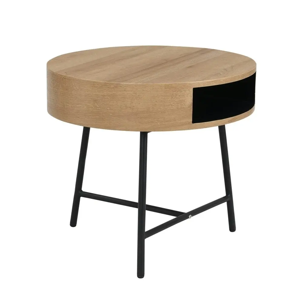 Design Square Willow Modern Scandinavian Wooden Round Side Table - Oak/Black