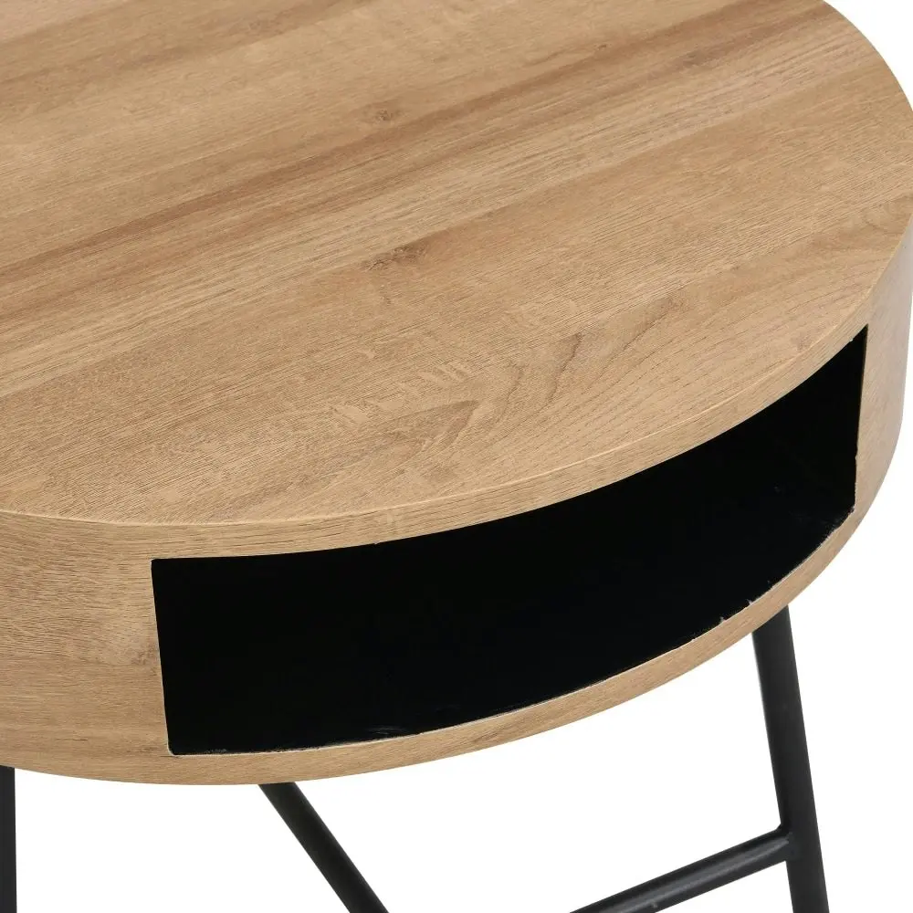 Design Square Willow Modern Scandinavian Wooden Round Side Table - Oak/Black