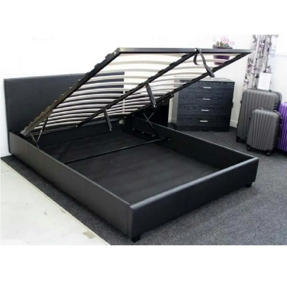 Design Square Modern Designer Gas Lift PU Leather Double Bed Frame With Headboard - Black