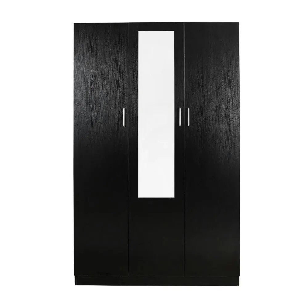 Design Square Modern 3-Door Multi-Purpose Wardrobe Closet Clothes Storage Cabinet - Black