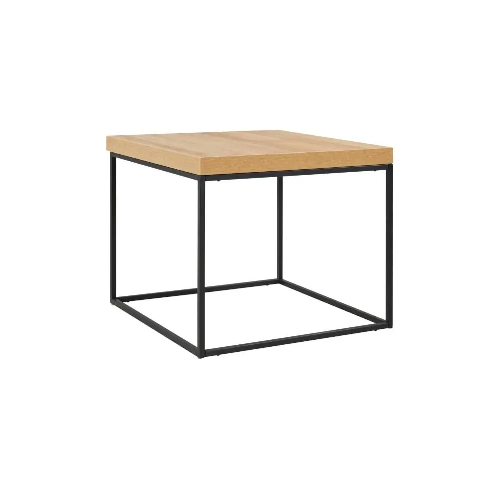 Design Square Modern Square Wooden Lamp End Side Table Metal Frame - Oak