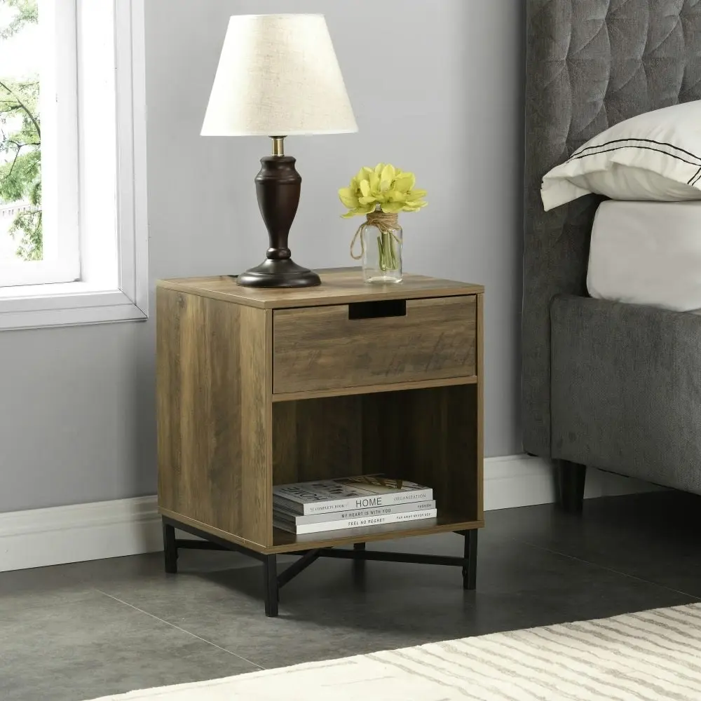 Design Square Addi Wooden Nightstand Bedside Table W/ 1-Drawer - Walnut