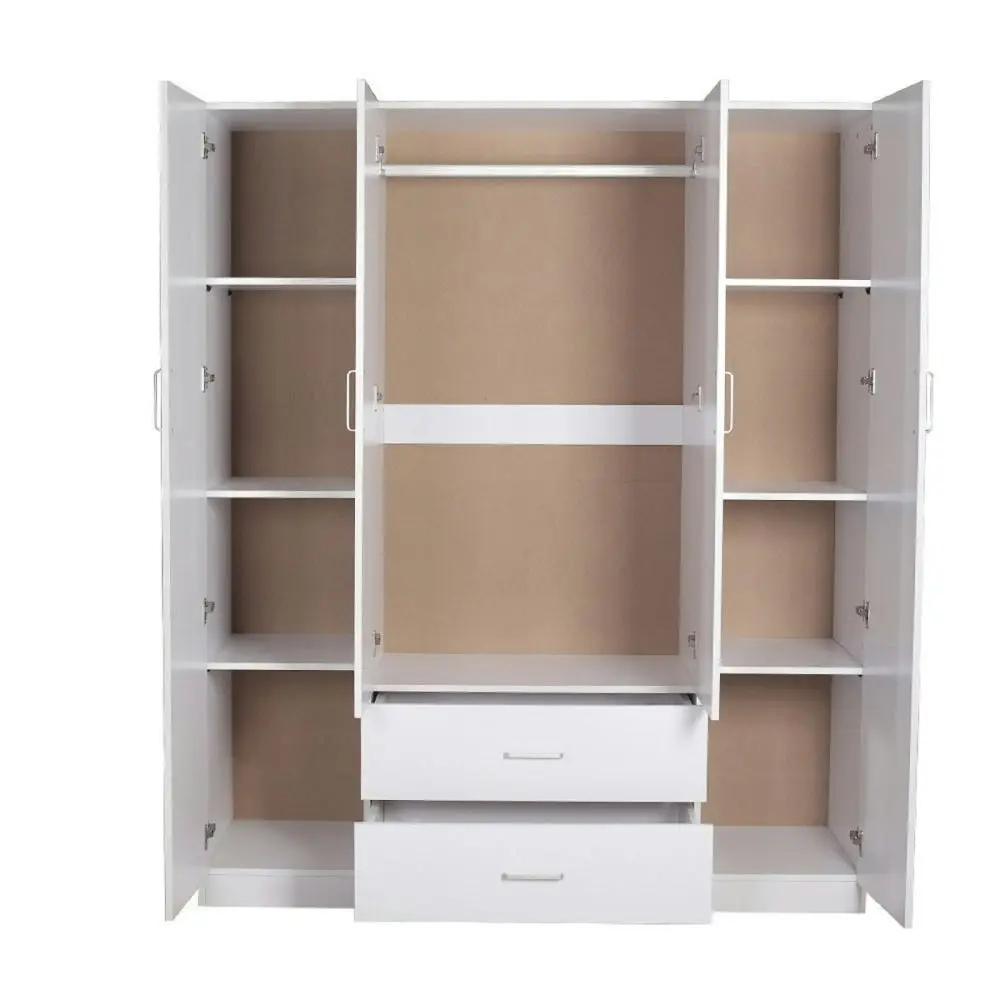 Design Square Modern 4-Door 2-Drawers Wardrobe Closet Clothes Storage Cabinet With Mirror - White