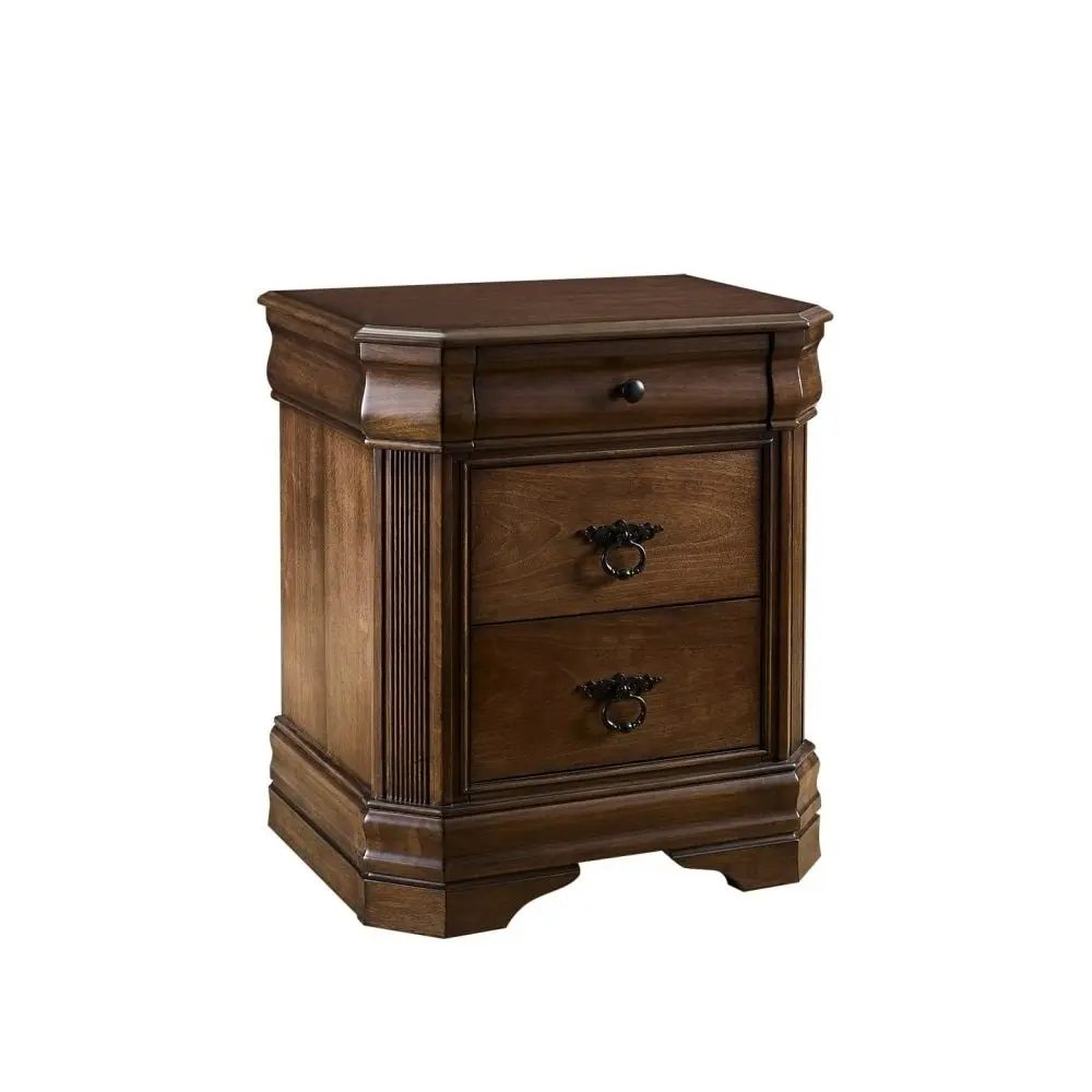 Our Home Ariana European Classic Solid Wooden Bedside Nightstand Side Table W/ 2-Drawers - Brown