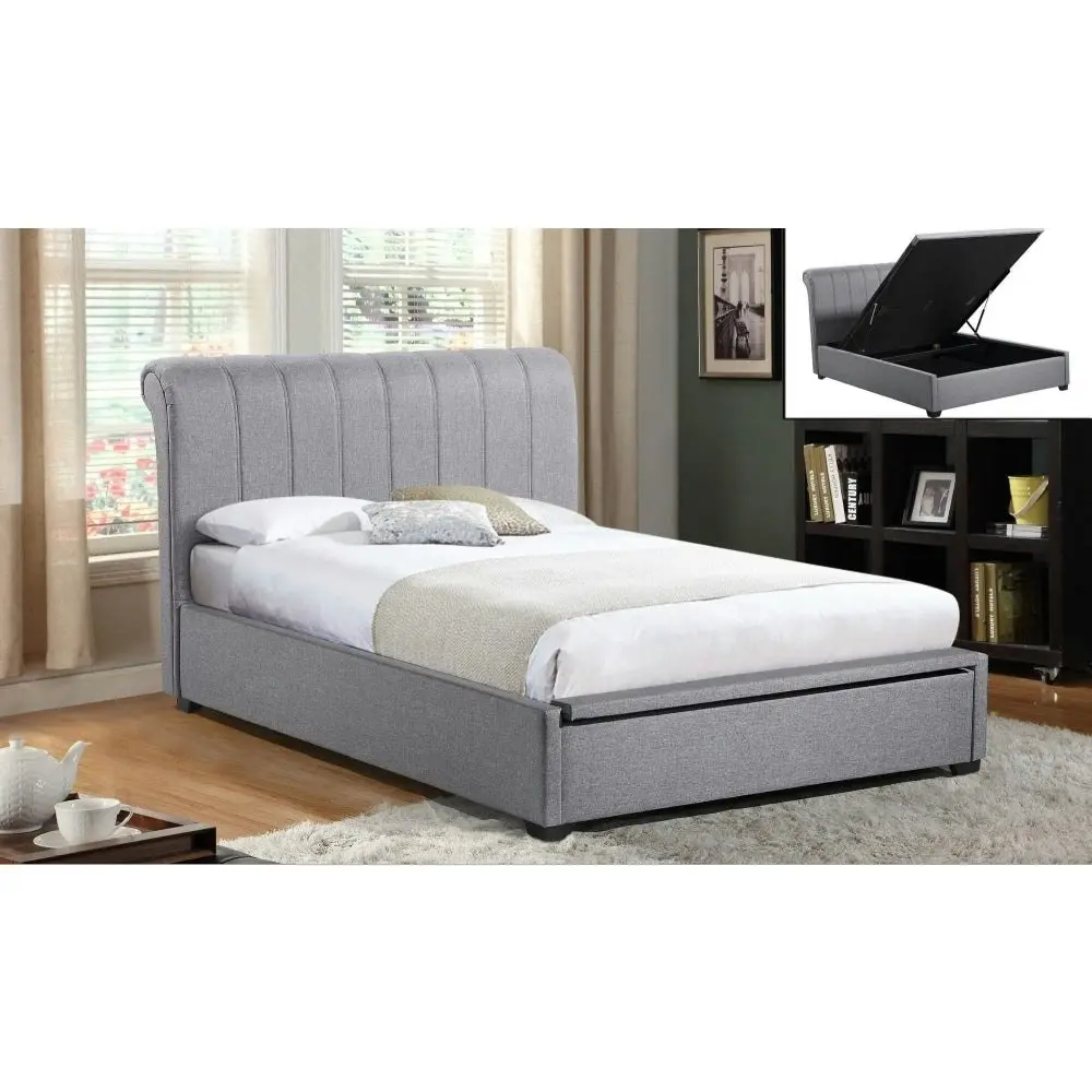 Our Home Daniela Modern Fabric Gas Lift Bed Frame Queen Size - Light Grey