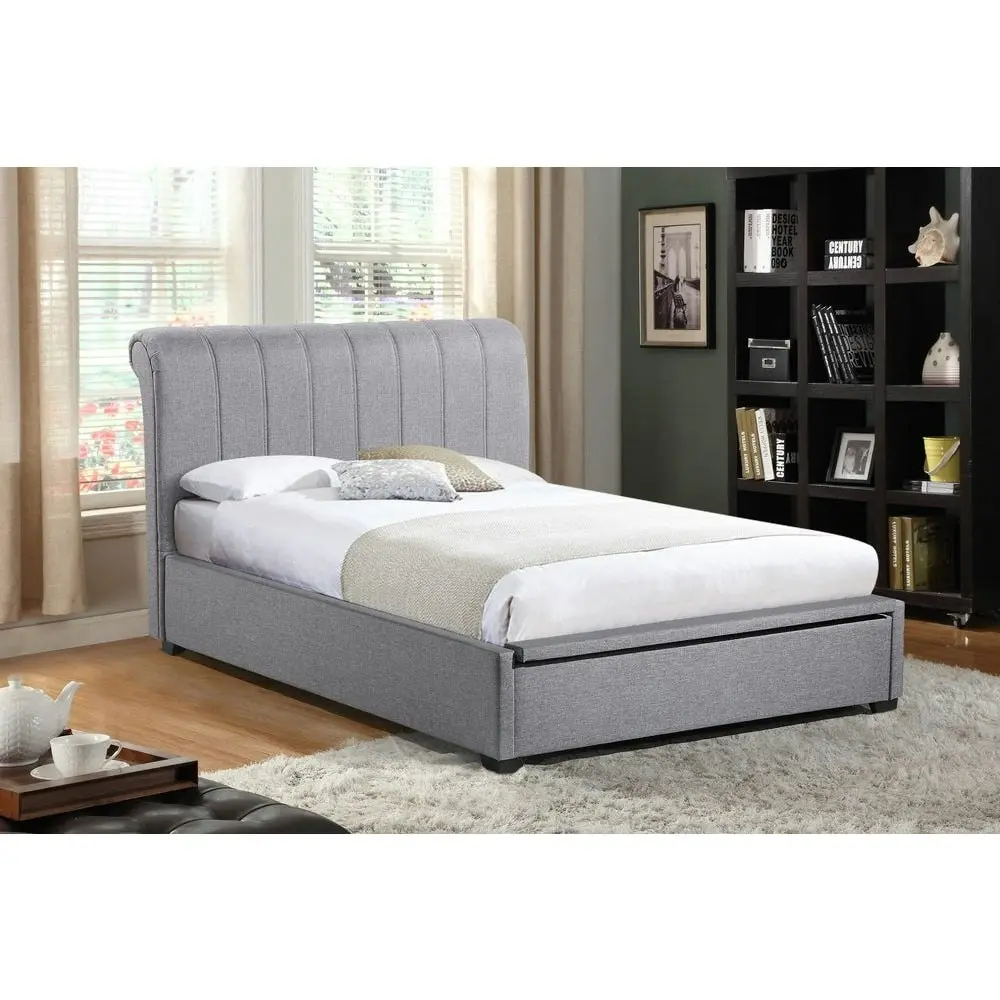 Our Home Daniela Modern Fabric Gas Lift Bed Frame Queen Size - Light Grey