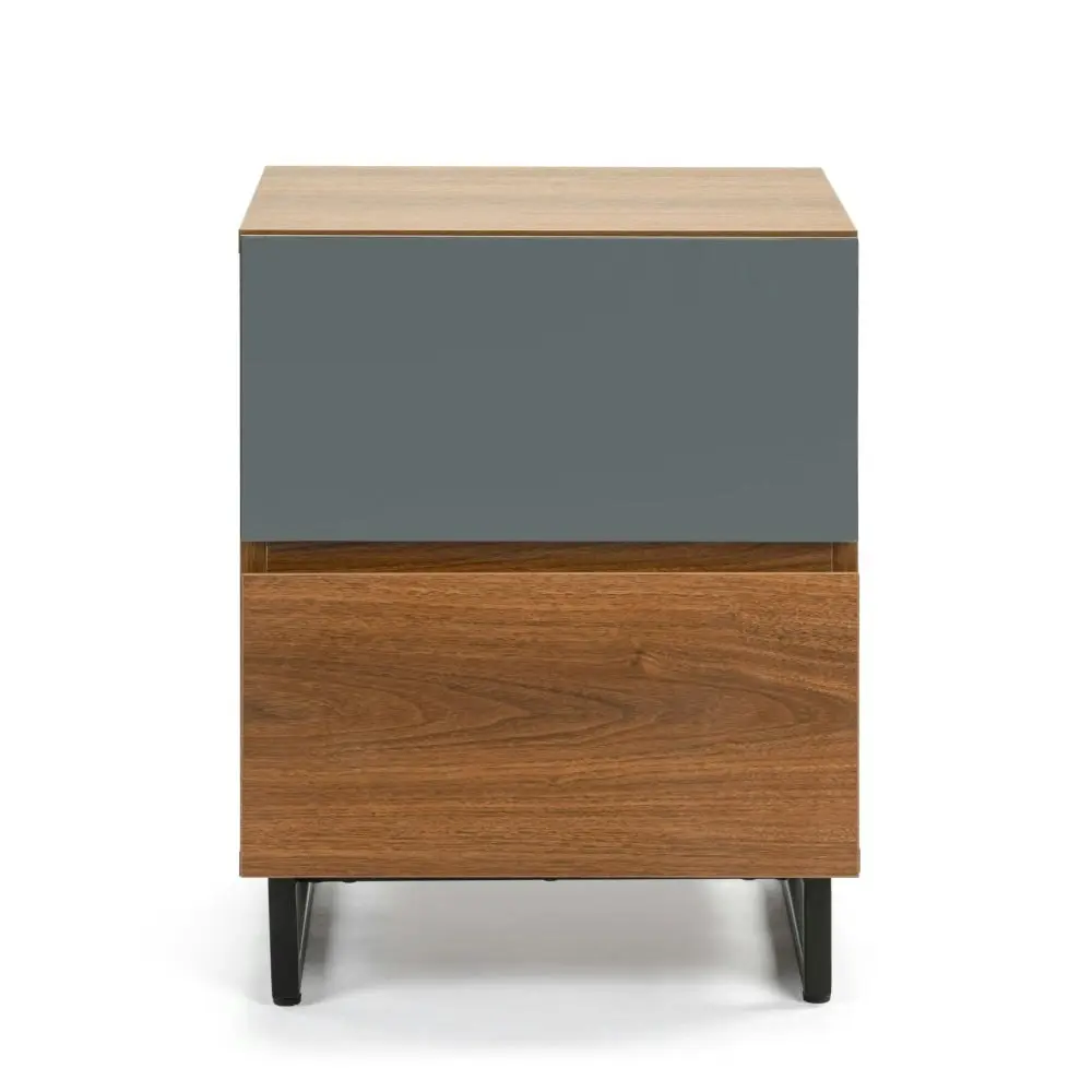 Design Square Zane Bedside Nightstand Side Table W/ 2-Drawers - Walnut/Charcoal